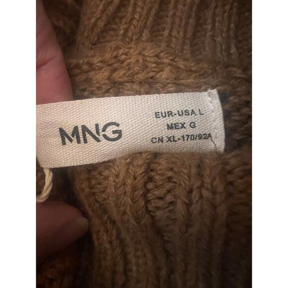 MANGO Oversized Cable Knit Turtleneck Sweater L Fisherman Cabincore Boho chic - Picture 4 of 8